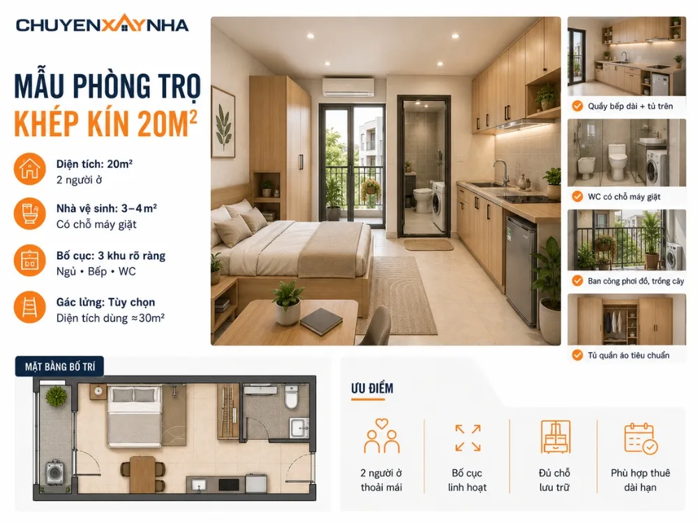 Mẫu phòng trọ khép kín 20m2