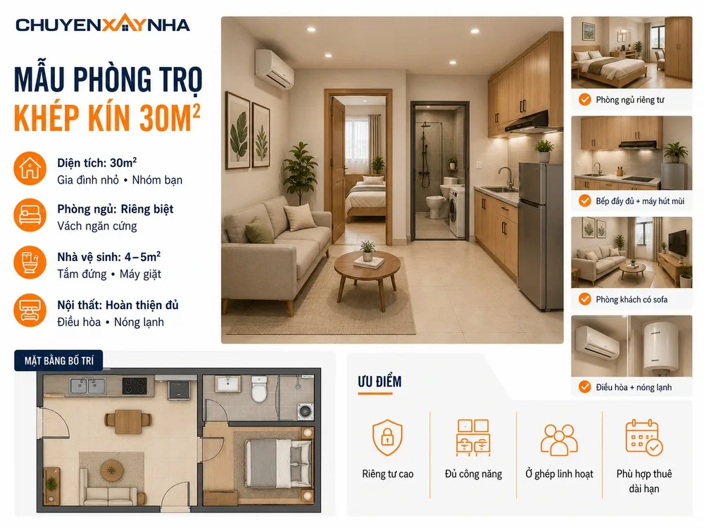 Mẫu phòng trọ khép kín 30m2