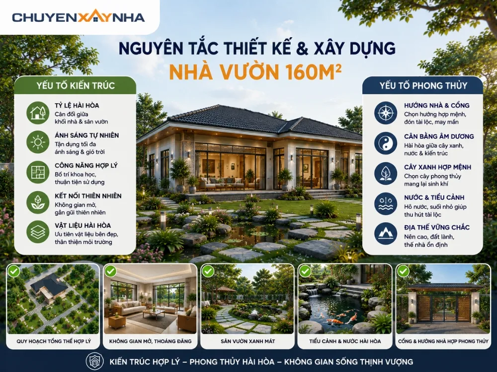 Nguyên tắc thiết kế và xây dựng nhà vườn 160m2