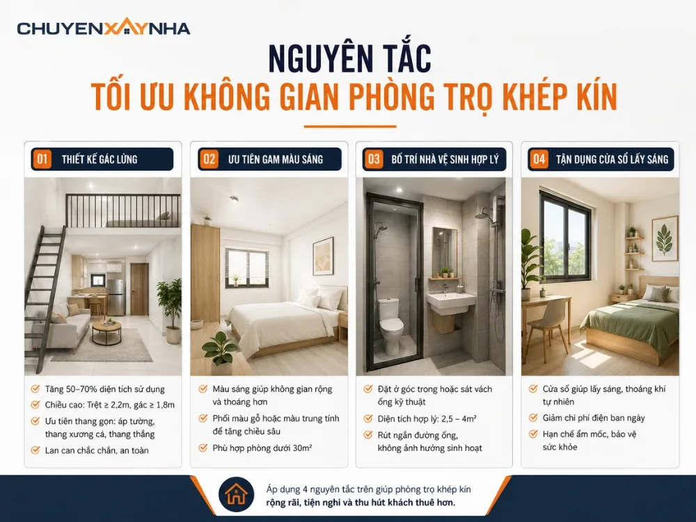 Nguyên tắc tối ưu không gian phòng trọ khép kín