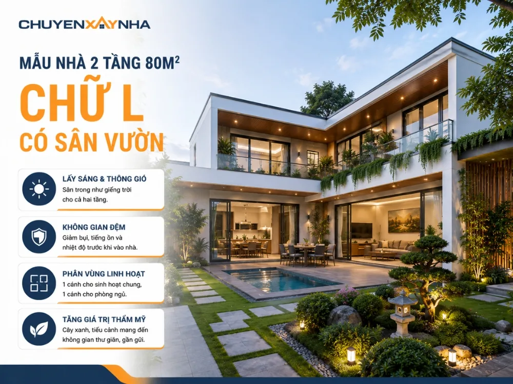 Mẫu nhà chữ L có sân vườn