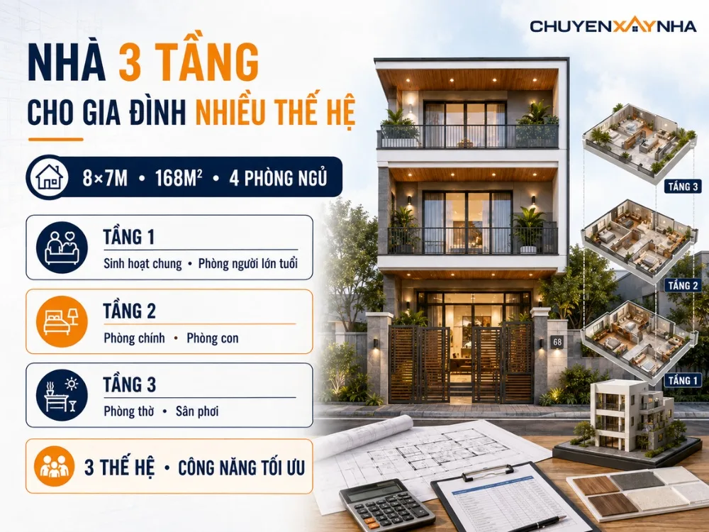 Mẫu nhà 3 tầng cho gia đình nhiều thế hệ