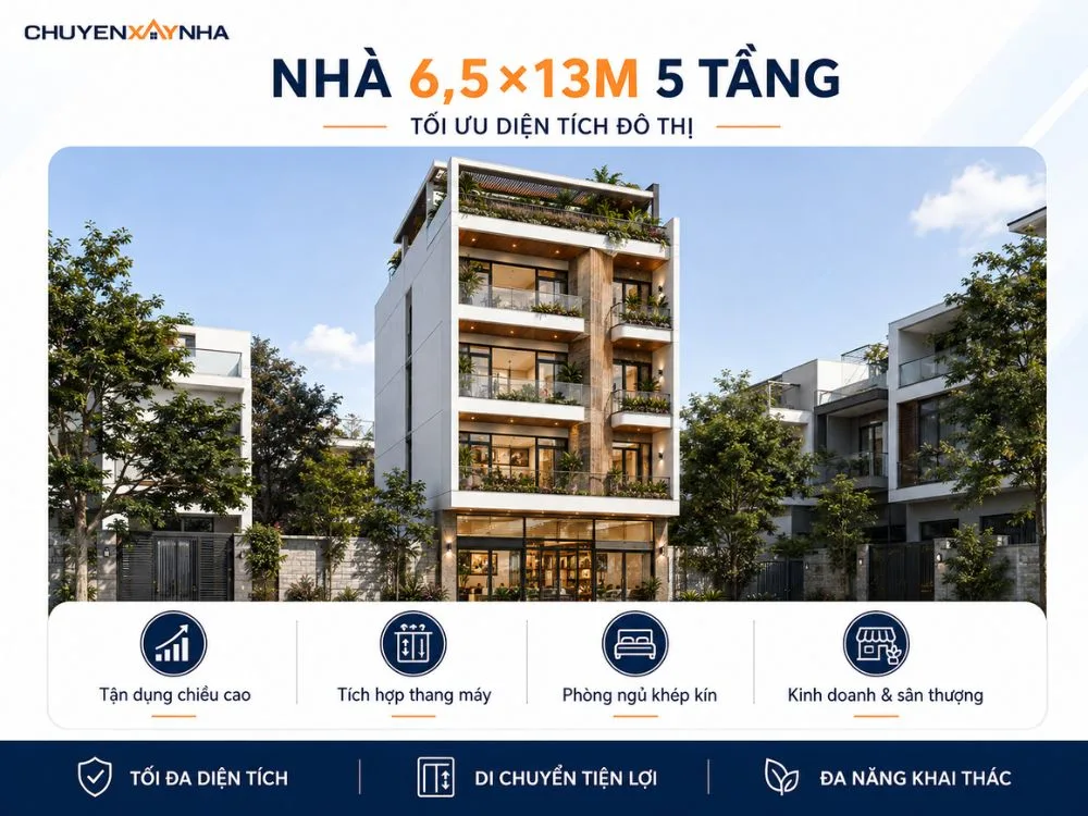 Nhà 6.5x13m 5 tầng
