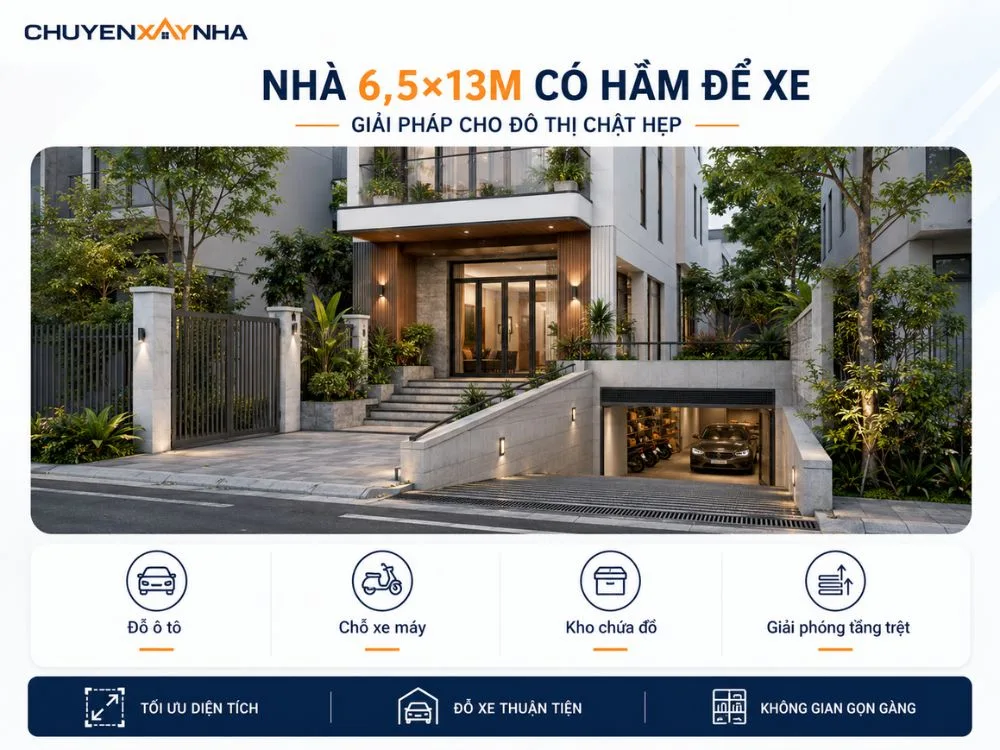 Nhà 6.5x13m có hầm để xe