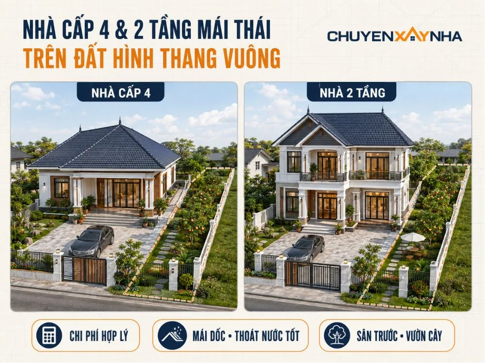 Mẫu nhà cấp 4 và nhà 2 tầng mái Thái