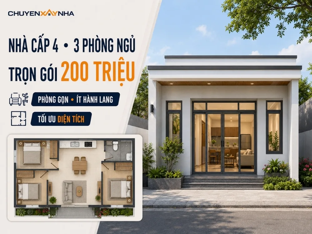 Nhà cấp 4 trọn gói 200 triệu 3 phòng ngủ