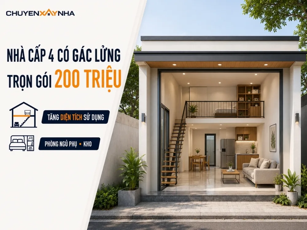 Nhà cấp 4 trọn gói 200 triệu có gác lửng
