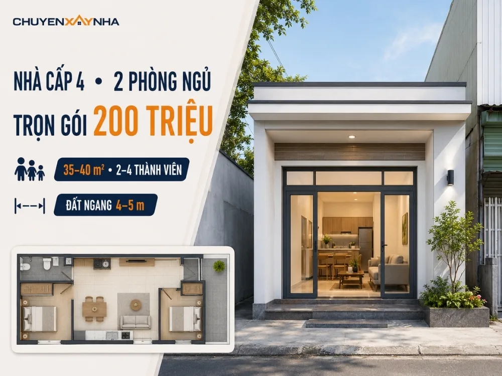 Nhà cấp 4 trọn gói 200 triệu 2 phòng ngủ