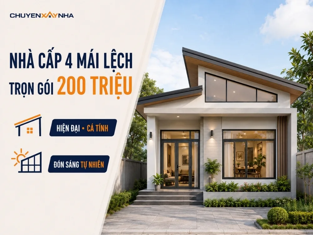 Nhà cấp 4 trọn gói 200 triệu mái lệch