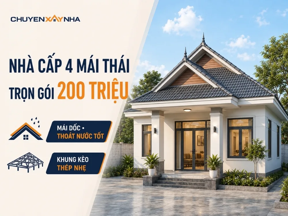 Nhà cấp 4 trọn gói 200 triệu mái thái