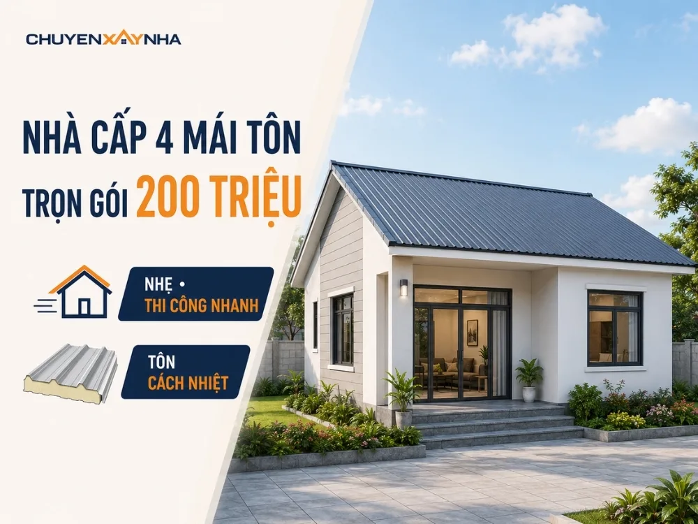 Nhà cấp 4 trọn gói 200 triệu mái tôn