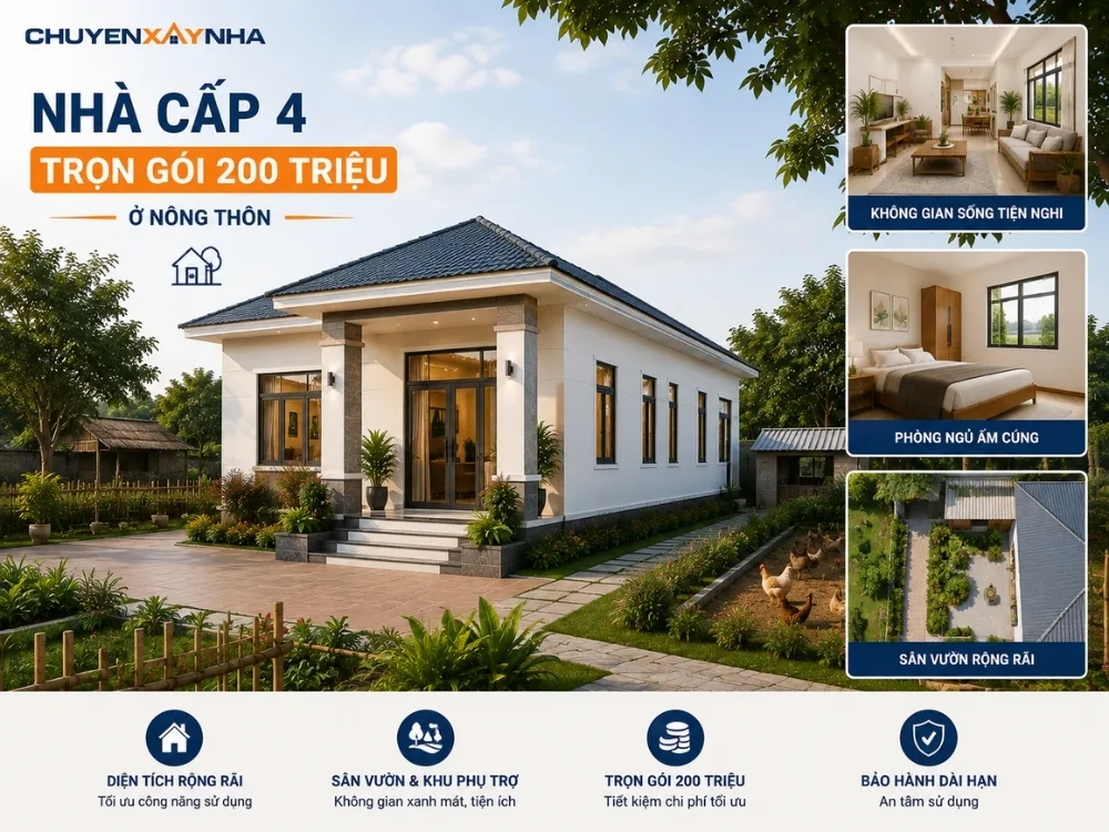 Nhà cấp 4 trọn gói 200 triệu ở nông thôn