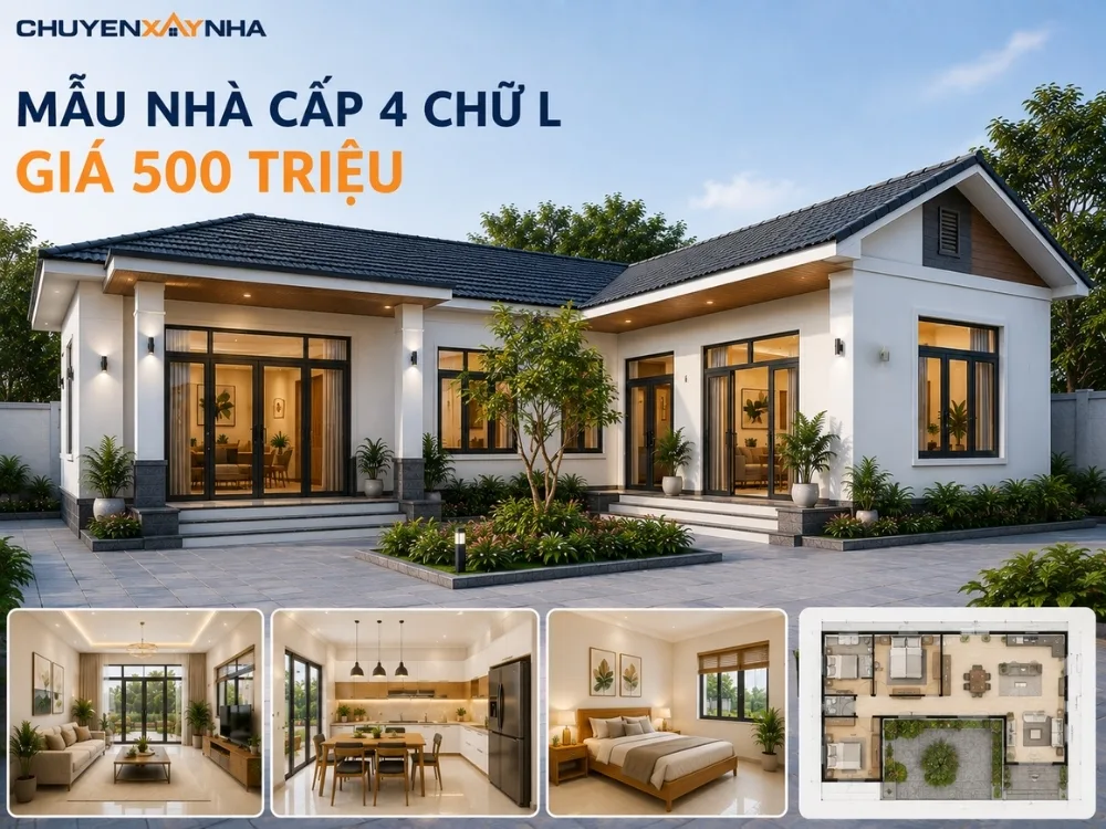 Mẫu nhà cấp 4 giá 500 triệu chữ L