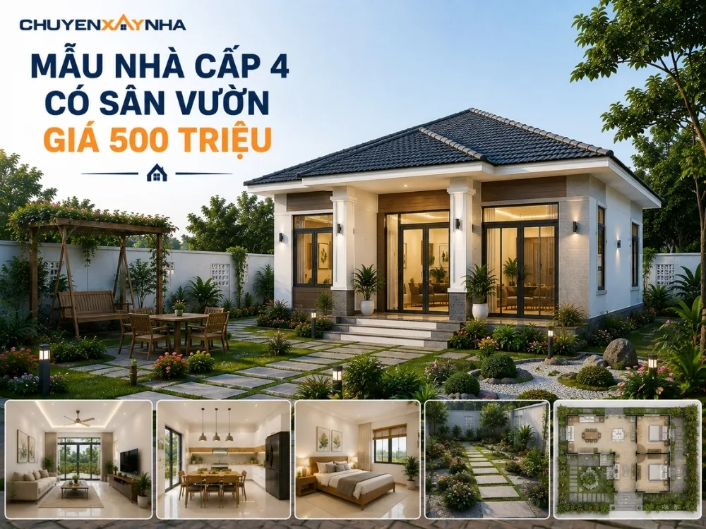 Mẫu nhà cấp 4 giá 500 triệu có sân vườn