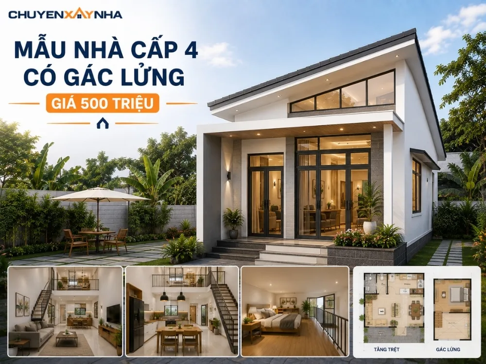 Mẫu nhà cấp 4 giá 500 triệu có gác lửng