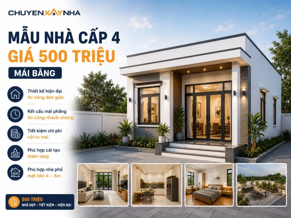 Mẫu nhà cấp 4 giá 500 triệu mái bằng