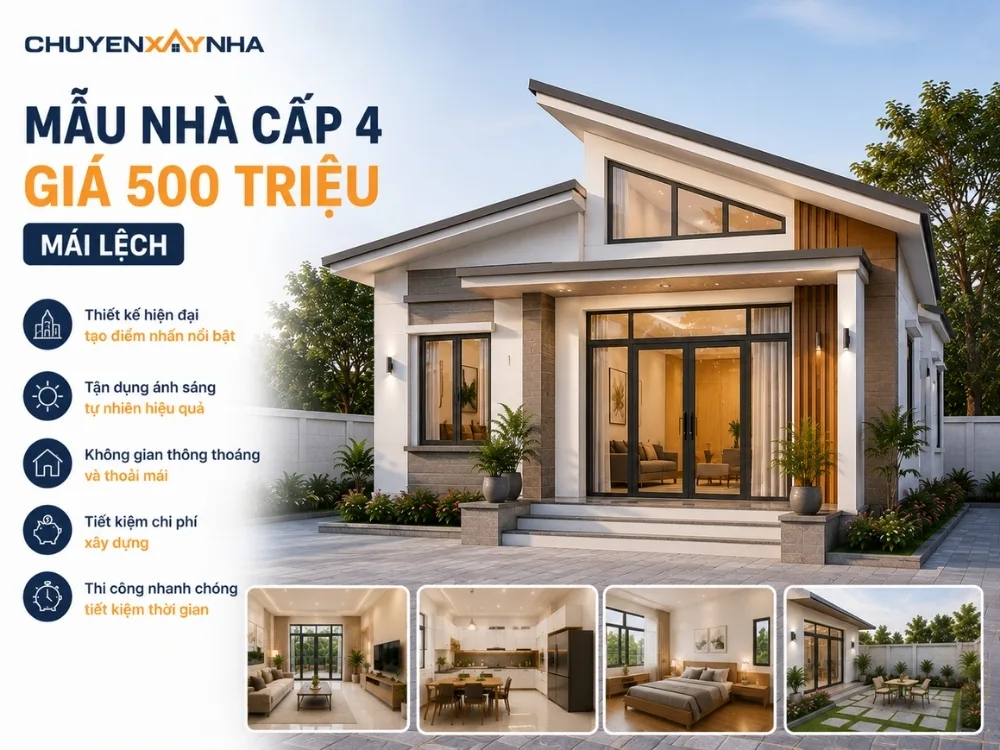 Mẫu nhà cấp 4 giá 500 triệu mái lệch