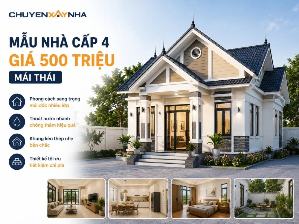 Mẫu nhà cấp 4 giá 500 triệu mái thái