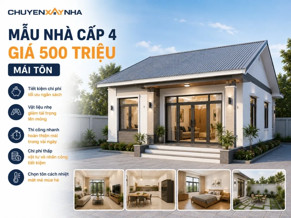 Mẫu nhà cấp 4 giá 500 triệu mái tôn