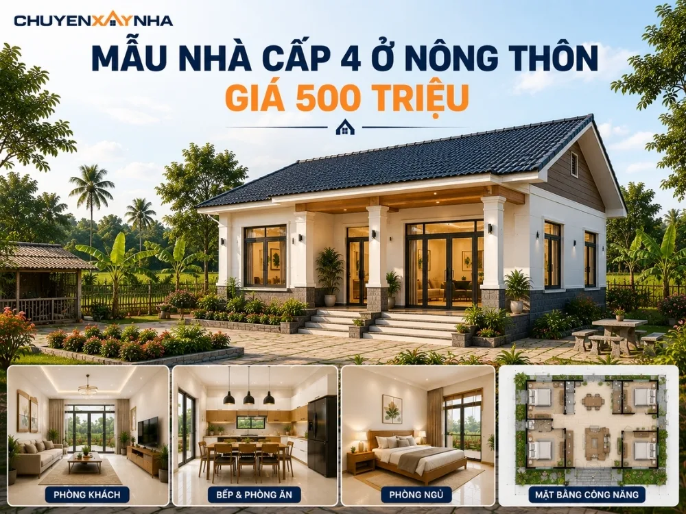 Mẫu nhà cấp 4 giá 500 triệu ở nông thôn