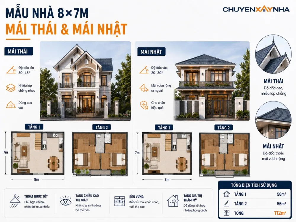 Mẫu nhà mái Thái và mái Nhật