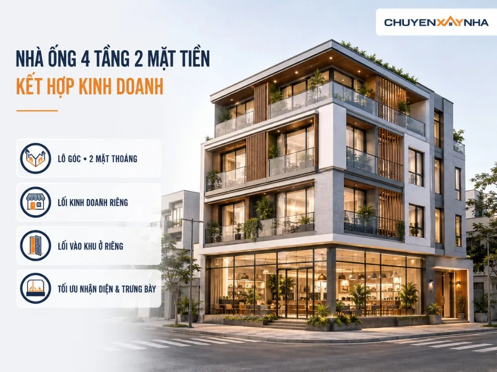 Mẫu nhà ống 4 tầng 2 mặt tiền kinh doanh