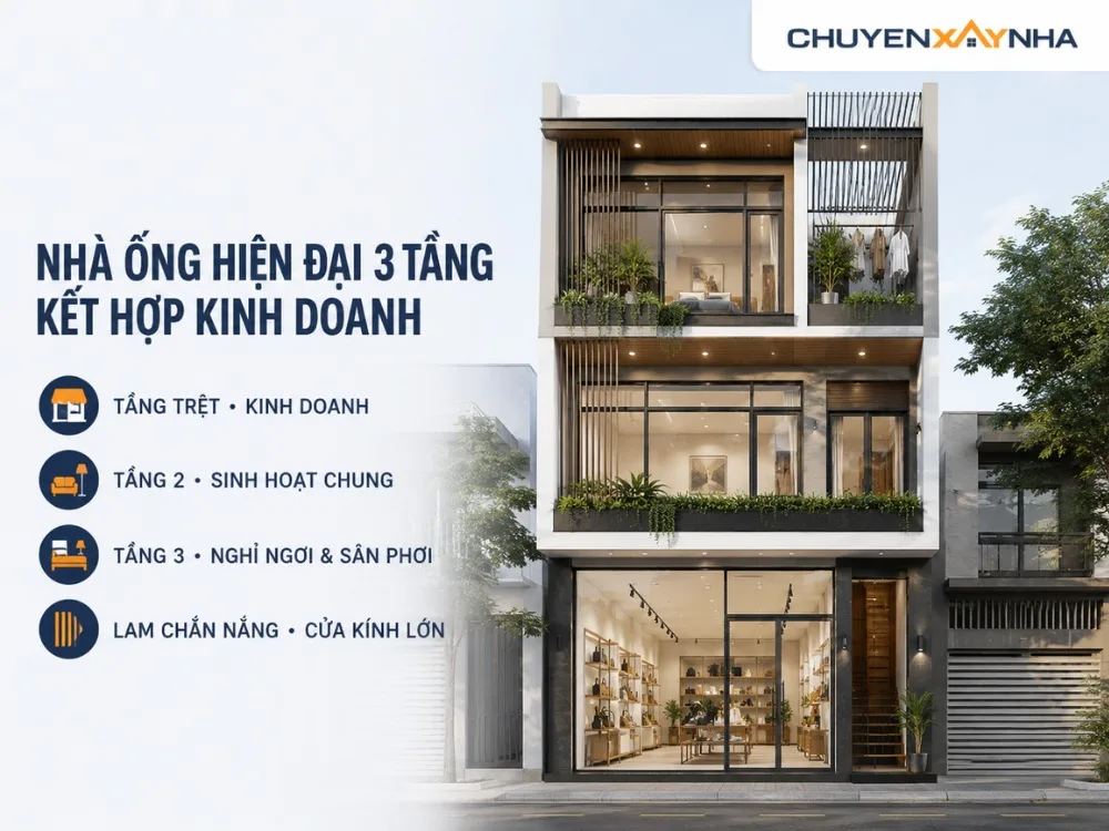 Mẫu nhà ống hiện đại 3 tầng kết hợp kinh doanh