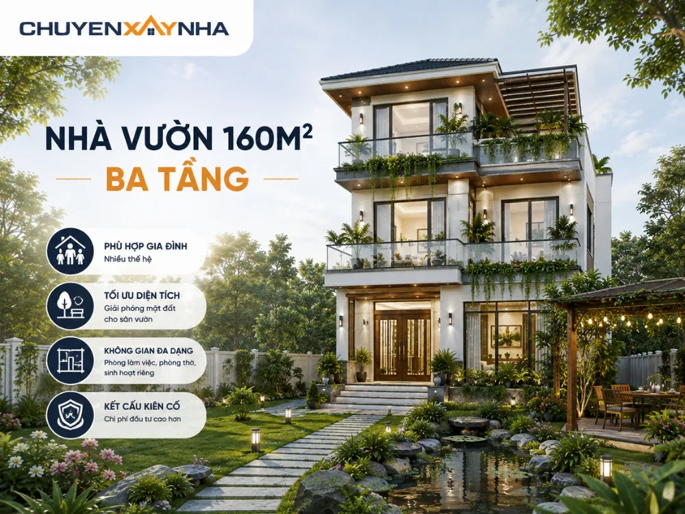 Nhà vườn 160m2 ba tầng