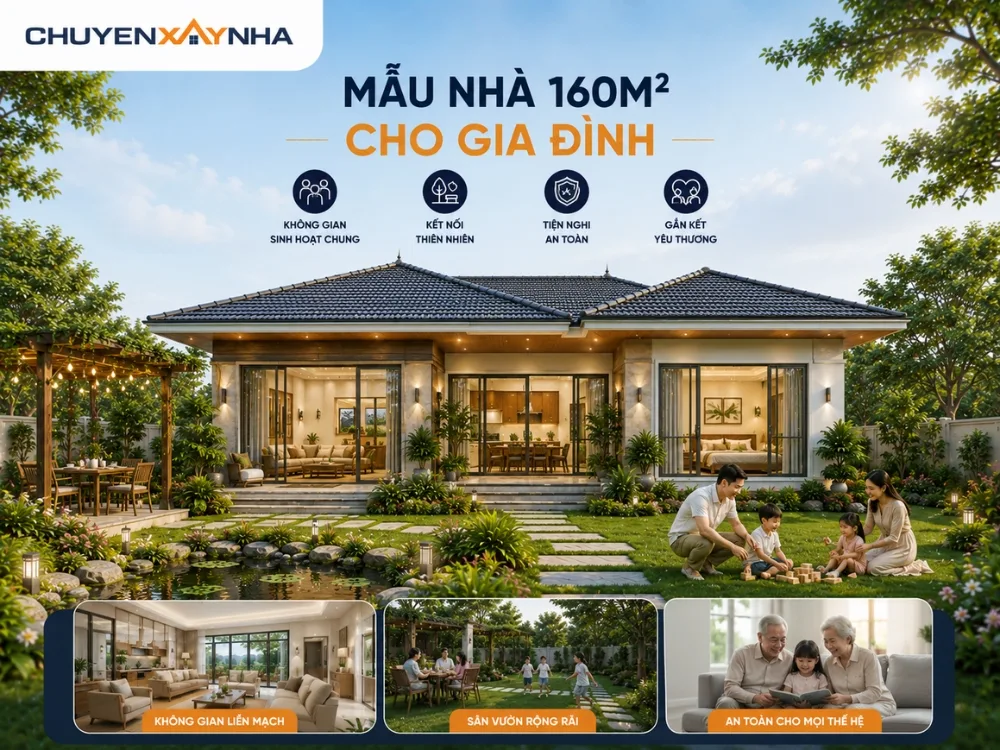 Mẫu nhà 160m2 cho gia đình