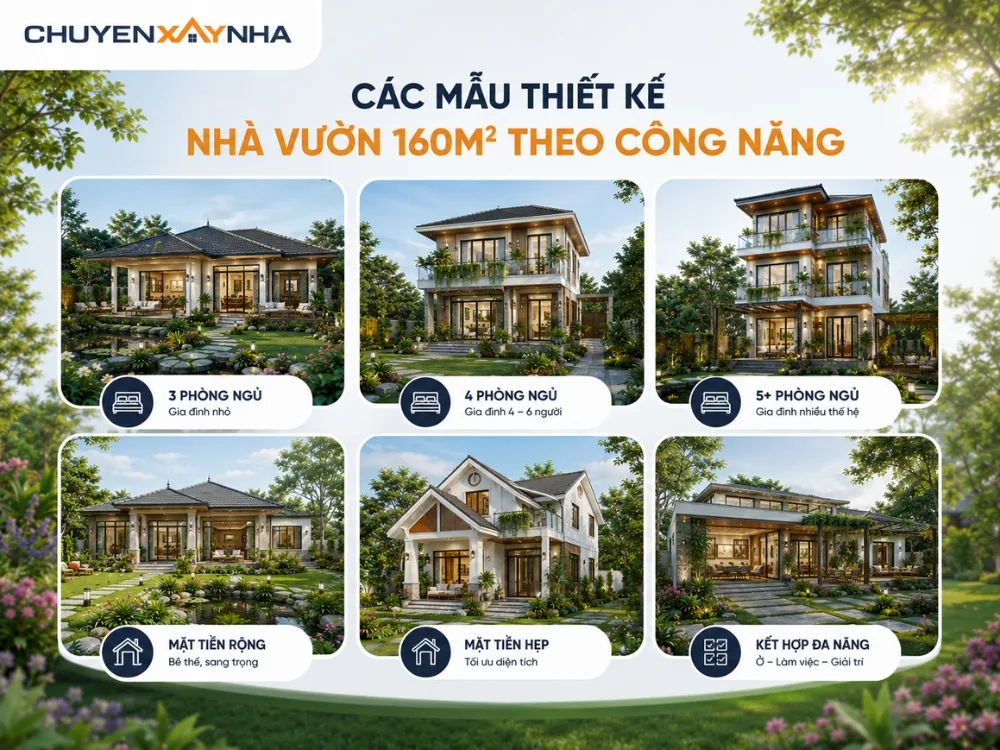 Các mẫu thiết kế nhà vườn 160m2 theo công năng