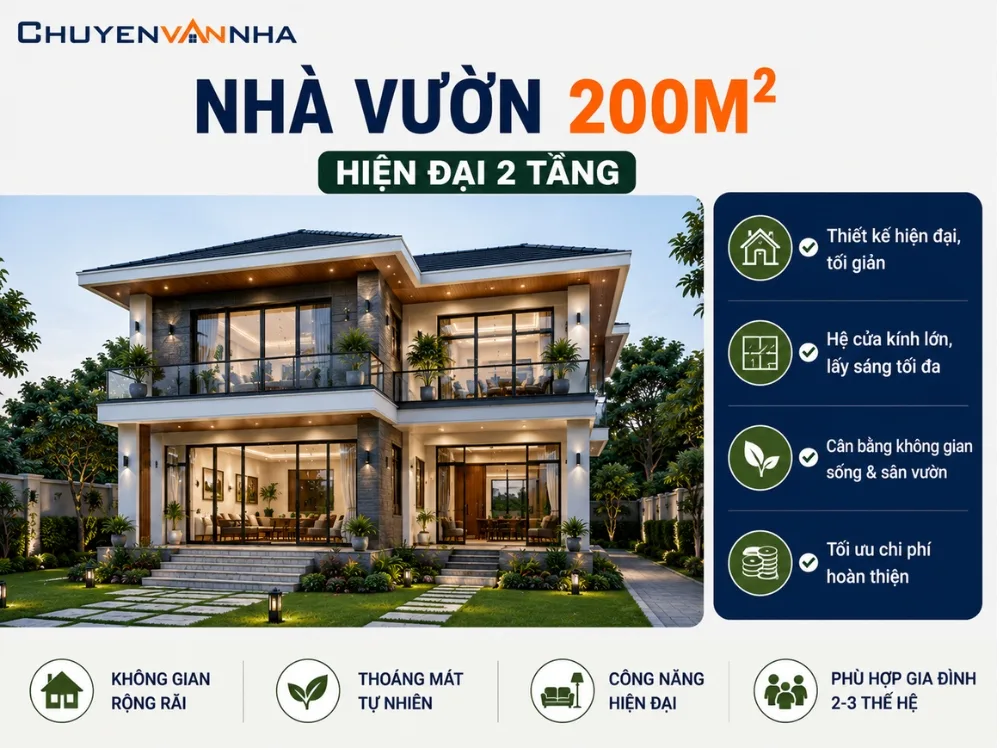 Nhà vườn 200m2 hiện đại 2 tầng