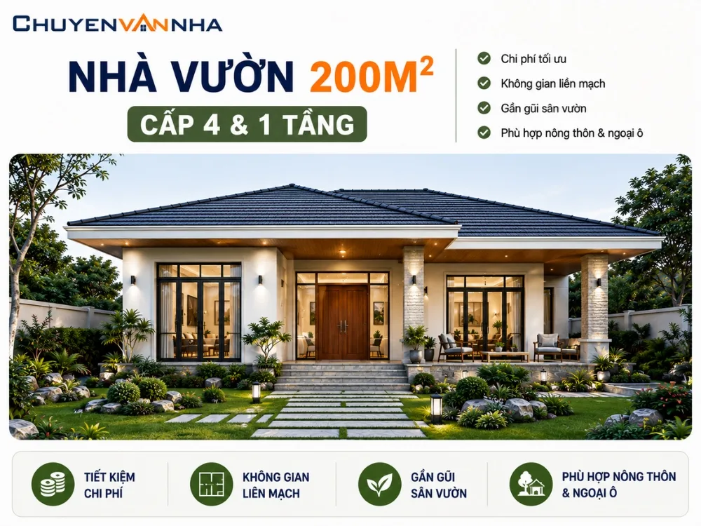 Nhà vườn 200m2 cấp 4 và 1 tầng