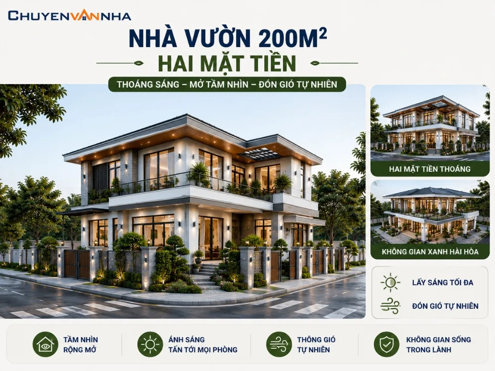 Nhà vườn 200m2 hai mặt tiền