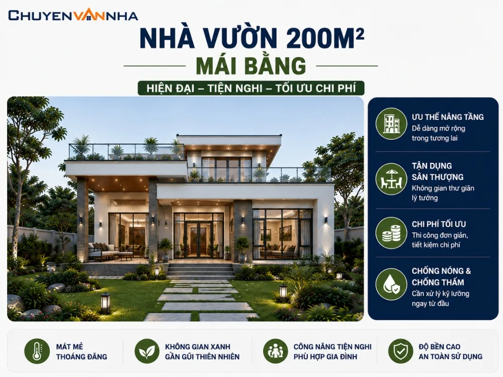Nhà vườn 200m2 mái bằng