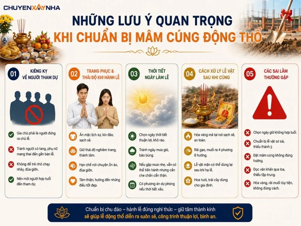 Những lưu ý quan trọng khi chuẩn bị mâm cúng động thổ