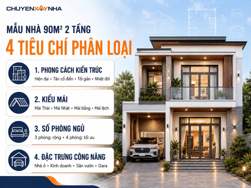 Các phân loại theo tiêu chí nhà 90m2 2 tầng