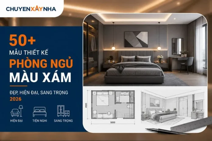 Mẫu thiết kế phòng ngủ màu xám