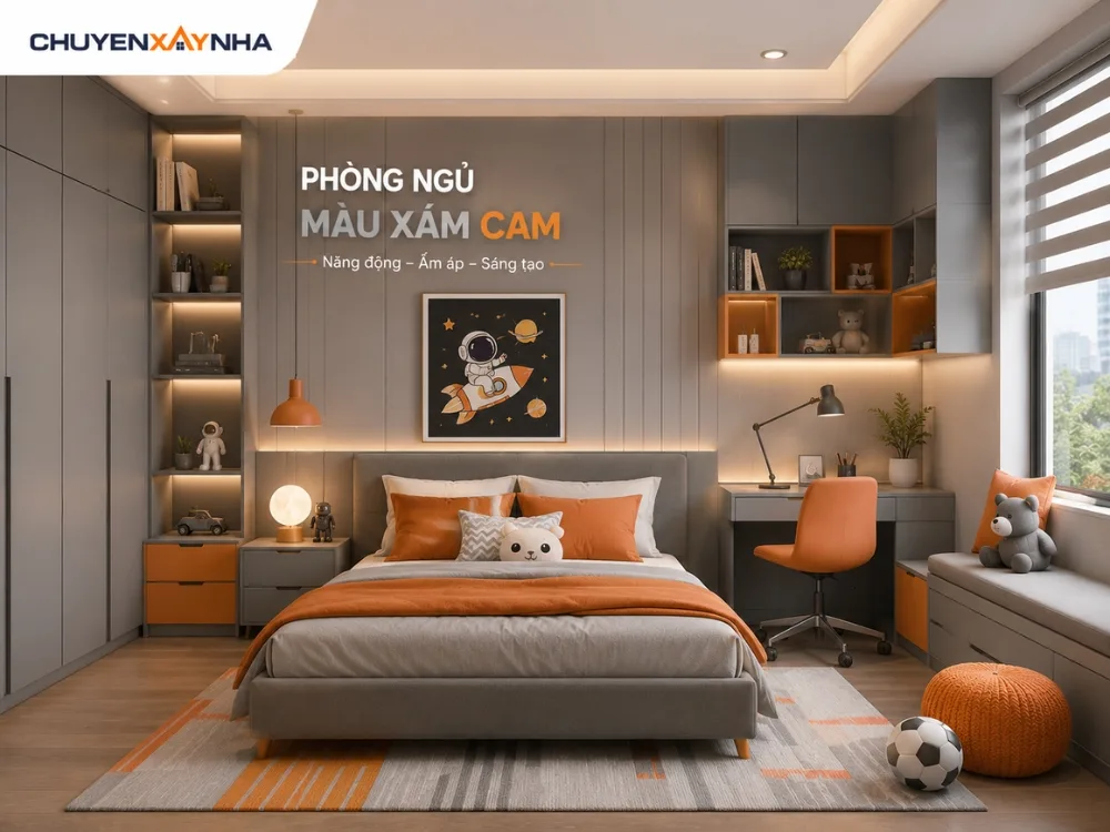 Phòng ngủ màu xám cam 