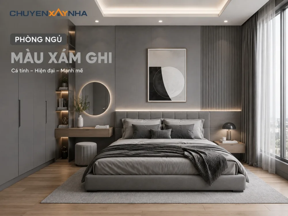 Phòng ngủ màu xám ghi 