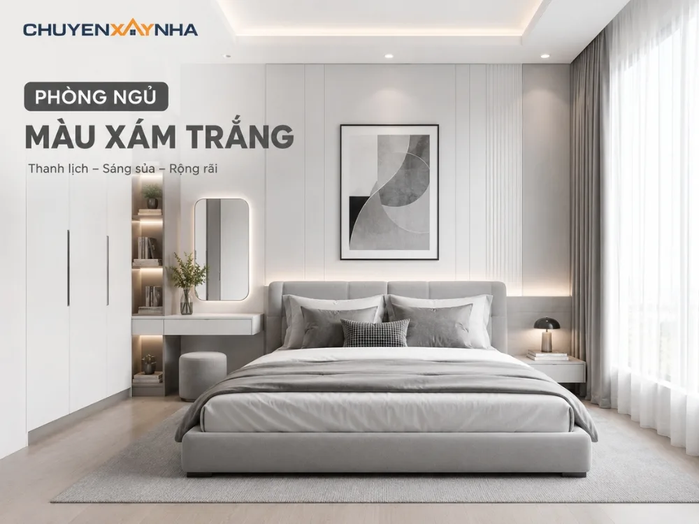 Phòng ngủ màu xám trắng 