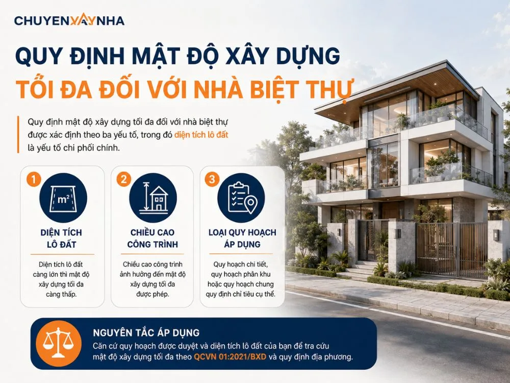 Quy định mật độ xây dựng tối đa đối với nhà biệt thự