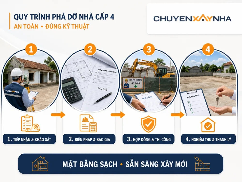 Quy trình phá dỡ nhà cấp 4 an toàn đúng kỹ thuật