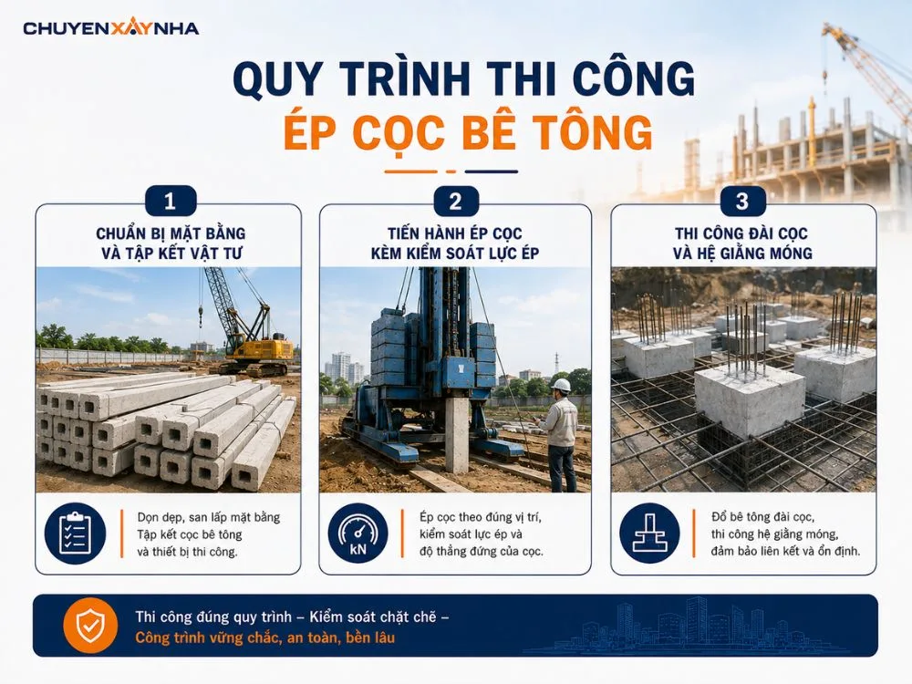 Quy trình thi công ép cọc bê tông