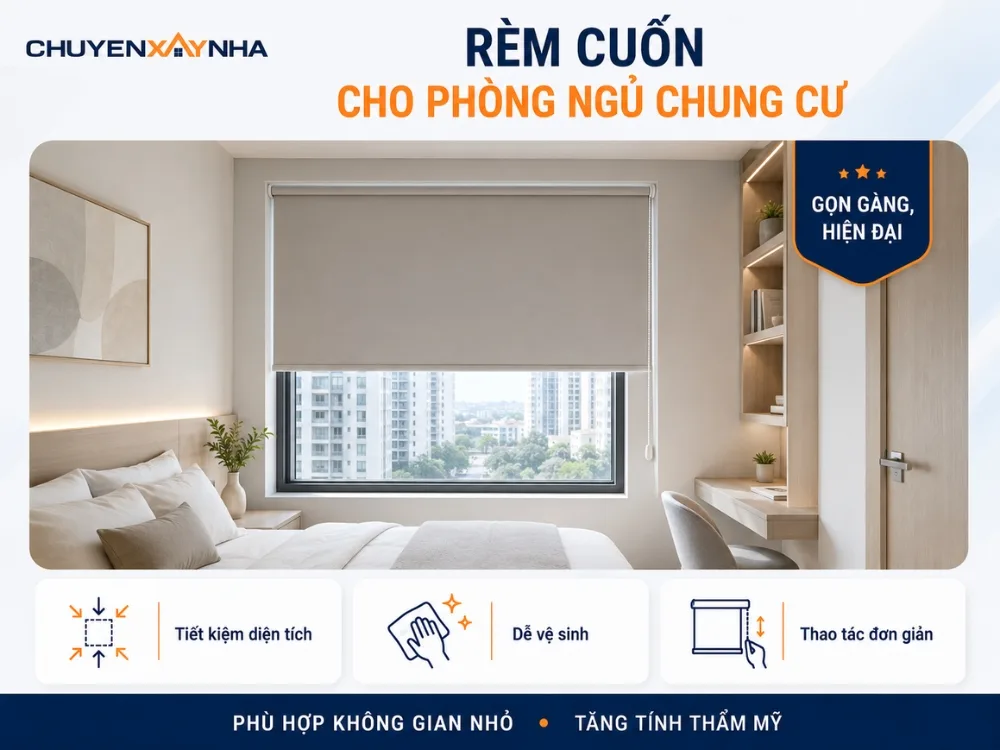 Rèm cuốn sở hữu thiết kế gọn gàng