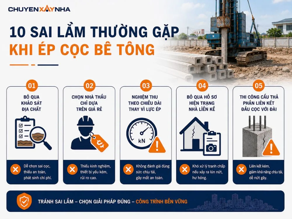 Sai lầm thường gặp khi ép cọc bê tông