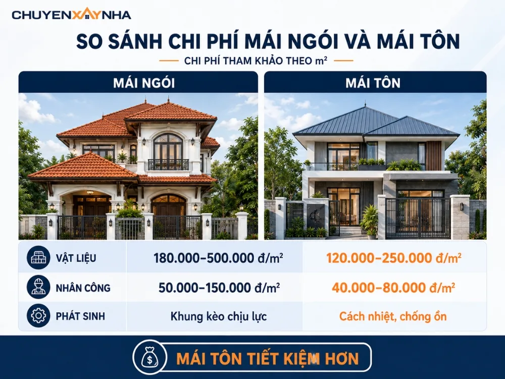 So sánh chi phí mái ngói và mái tôn