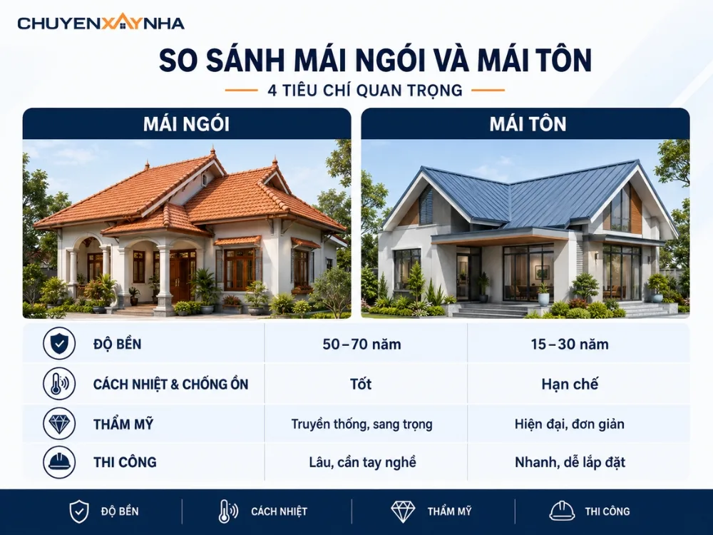 So sánh mái ngói và mái tôn theo tiêu chí