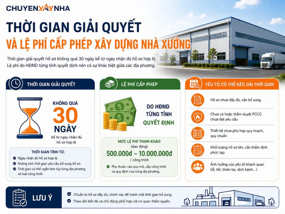 Thời gian giải quyết và lệ phí cấp phép xây dựng nhà xưởng