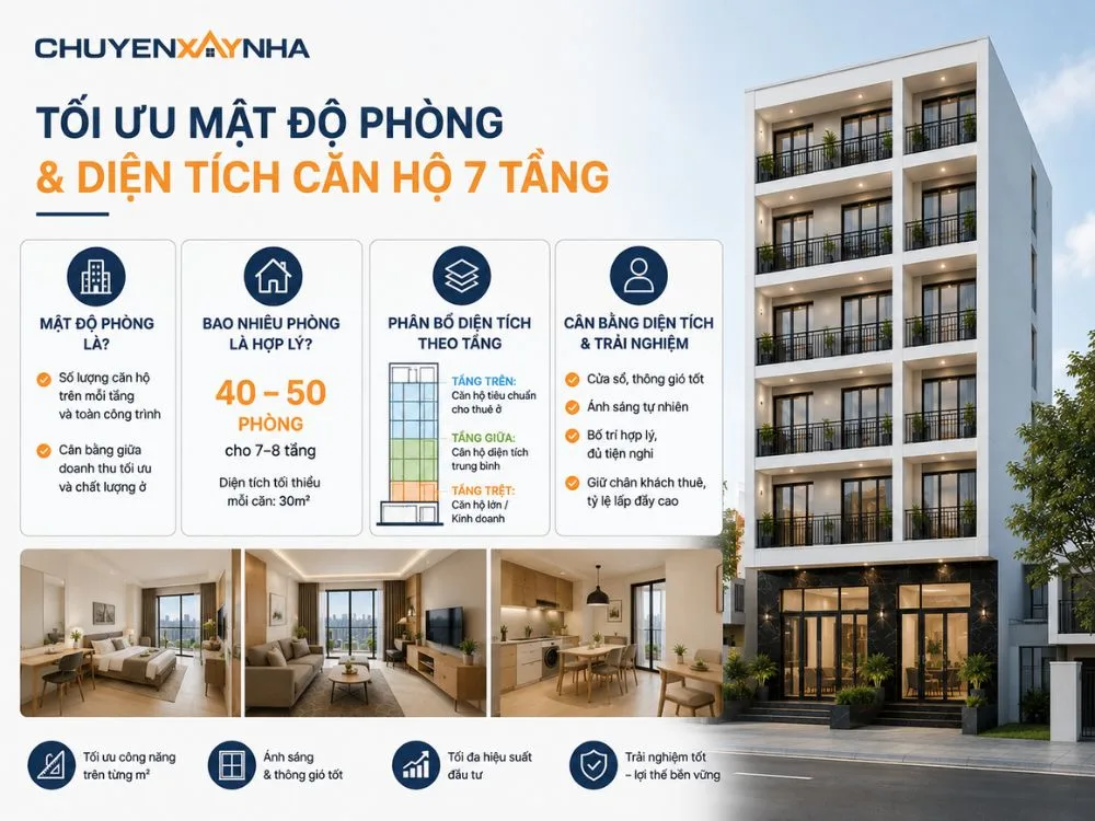 Tối ưu mật độ phòng và diện tích căn hộ mỗi tầng