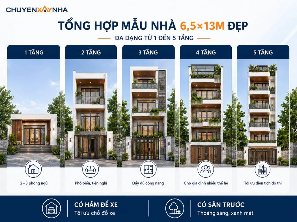 Tổng hợp mẫu thiết kế nhà 6.5x13m đẹp